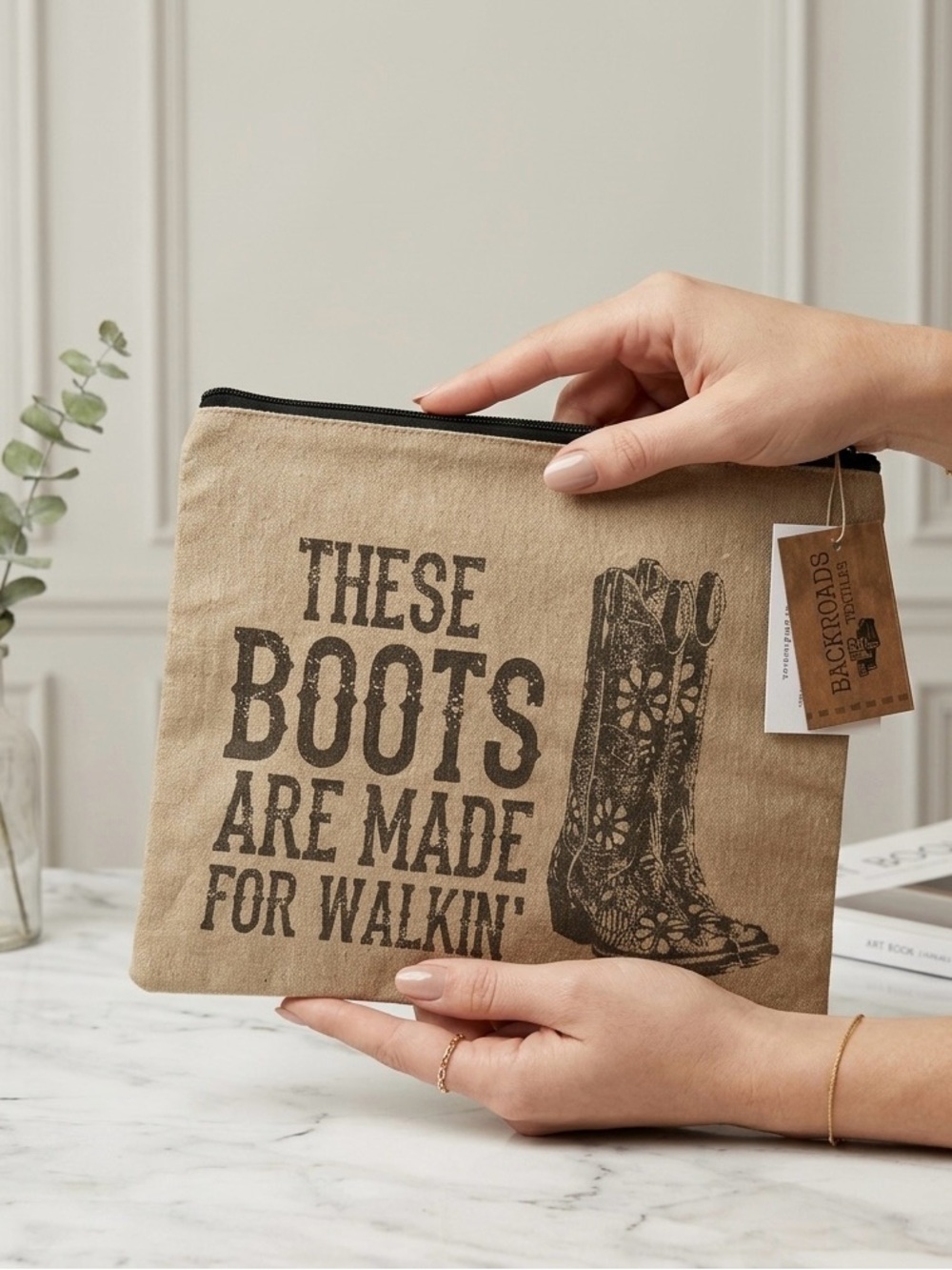 Backroad Textiles “These Boots Are Made for Walking” Makeup Zipper Travel Pouch